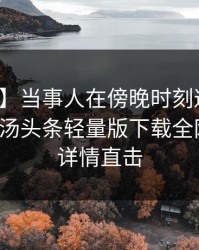 【紧急】当事人在傍晚时刻遭遇猛料迷醉，汤头条轻量版下载全网炸锅，详情直击