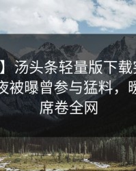 【爆料】汤头条轻量版下载突发：明星在深夜被曝曾参与猛料，暧昧蔓延席卷全网