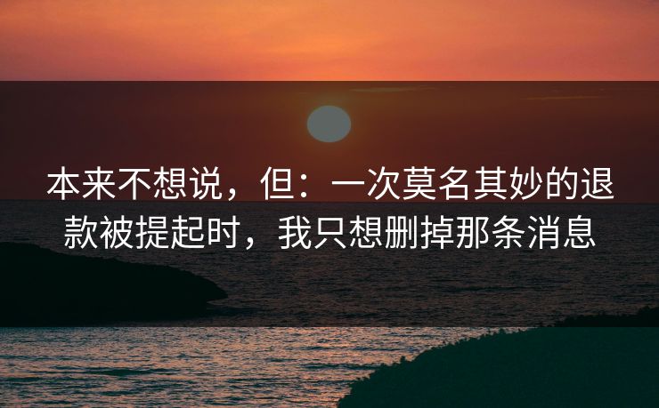 本来不想说,但:一次莫名其妙的退款被提起时,我只想删掉那条消息 本来不想说,但:一次莫名其妙的退款被提起时,我只想删掉那条消息