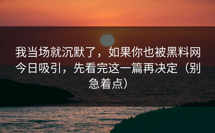 我当场就沉默了，如果你也被黑料网今日吸引，先看完这一篇再决定（别急着点）